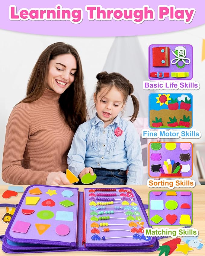 Exorany Busy Board Montessori Toys for Toddler Boy Girl Birthday Gifts, Busy Book Sensory Learning Toys for Toddlers, Toddler Airplane Car Travel Toy Educational Activities