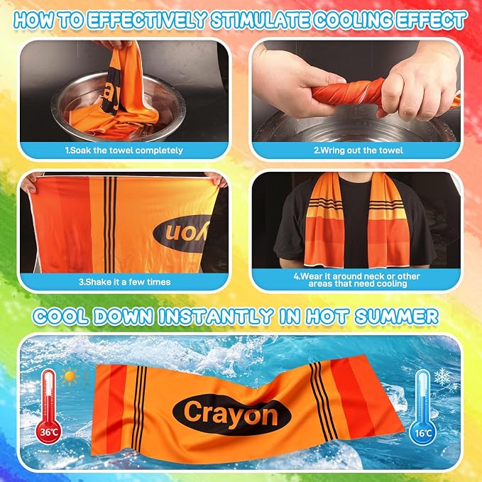 12Pcs Crayon Cooling Towels,Baseball Team Gift 40"X12" Soft and Breathable Cooling Towel Sports Towel Neck Cooling Towel,for Baseball Games Sports Beach Camping and Summer