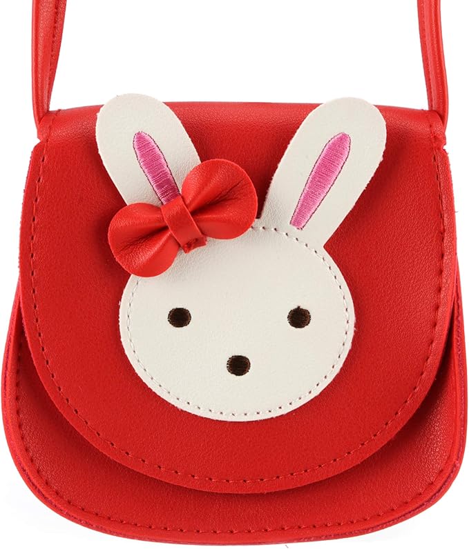 Little Rabbit Ear Bow Crossbody Purse,PU Shoulder Handbag for Kids Girls Toddlers(Red)