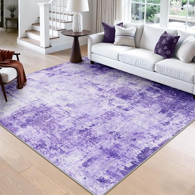 RELEANY Washable Square 8'x8' Area Rug for Living Room Purple | carpet for bedroom, kitchen, office, hallway and entryway, printed pattern, non-slip, soft, stain-resistant, easy to clean