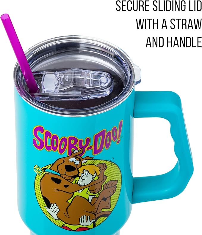 Silver Buffalo Scooby-Doo Stainless Steel Tumbler with Handle Featuring Shaggy and Scooby-Doo, Fits in Standard Cup Holder, 40 Ounces (Pack of 12)
