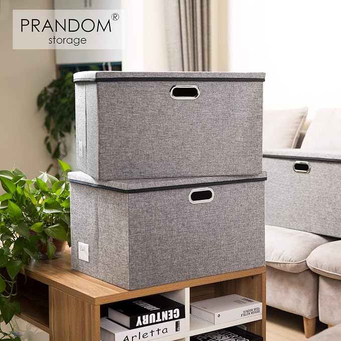 Extra Large Collapsible Storage Bins with Lids [3-Pack] Linen Fabric Foldable Storage Baskets Boxes Organizer Containers Cube with Cover for Bedroom Closet Office Nursery (22.8x15.75x13.8)