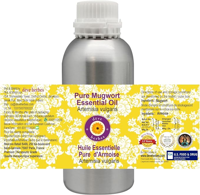 Deve Herbes Pure Mugwort Essential Oil (Artemisia vulgaris) Steam Distilled 300ml (10 oz)