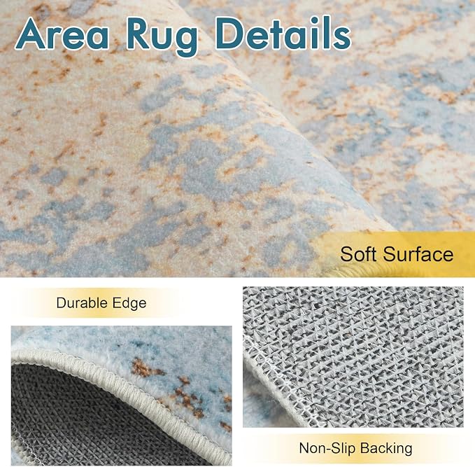 5x7 Ft Area Rugs for Living Room, Soft Non-Slip Washable Rugs Modern Abstract Pattern Carpet for Bedroom Indoor Floor Nursery Home Decor (Blue)