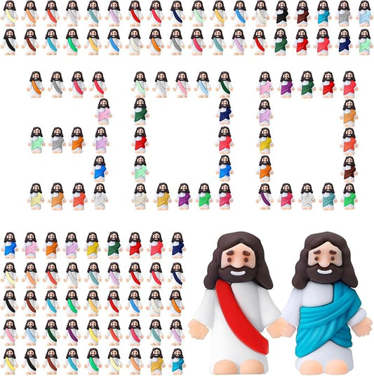 Bememo 300 Pcs Little Jesus Figures Bulk Original Design Mini Pocket Jesus Toys Rubber Figurine to Hide and Seek Religious Party Favors Sunday School Craft Baptism Gifts(Comprehensive Colors)