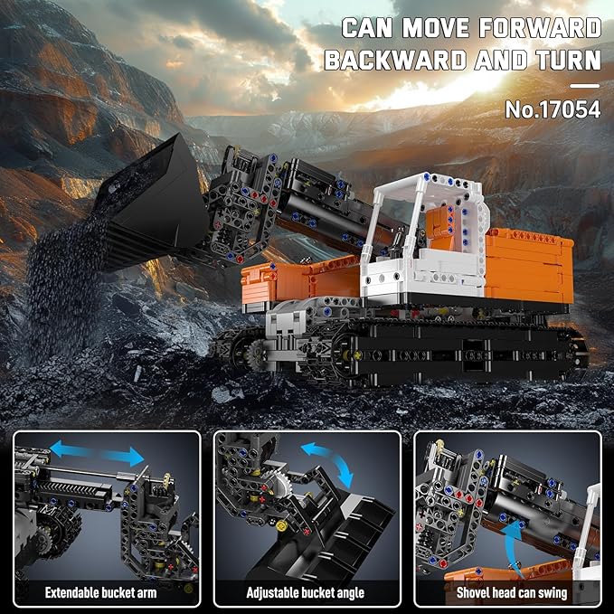 Mould King 17054 Pneumatic Front Loader Building Sets, MOC Gopher Loader Engineering Vehicle Model with APP/Remote Control, Gift for Age 14+/Adult Collections Enthusiasts (1423+ Pieces)