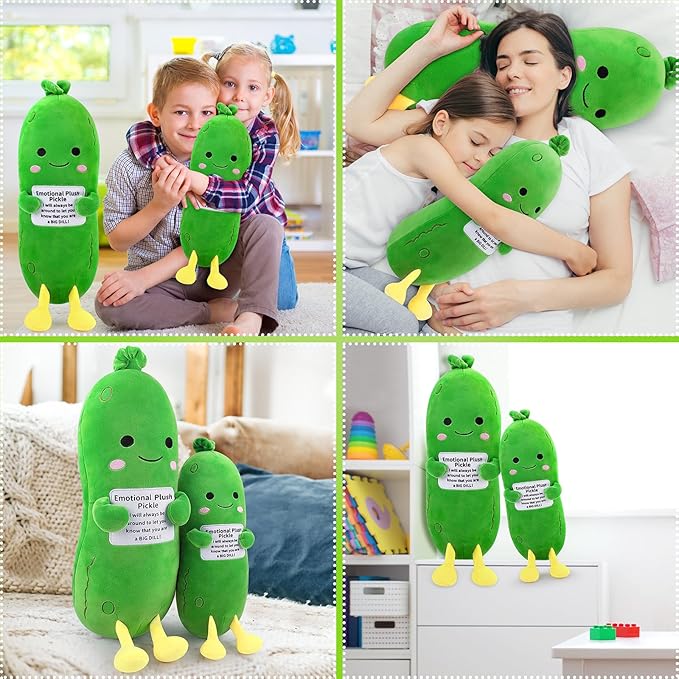 Emotional Plush Pickle,Pickle Stuffed Animal-12.6” Food Plushies Cucumber Stuffed Animal with Positive Words,Kawaii Plush Toys Birthday Gifts,Cute Vegetable Plushie Pillow for Kids Adults