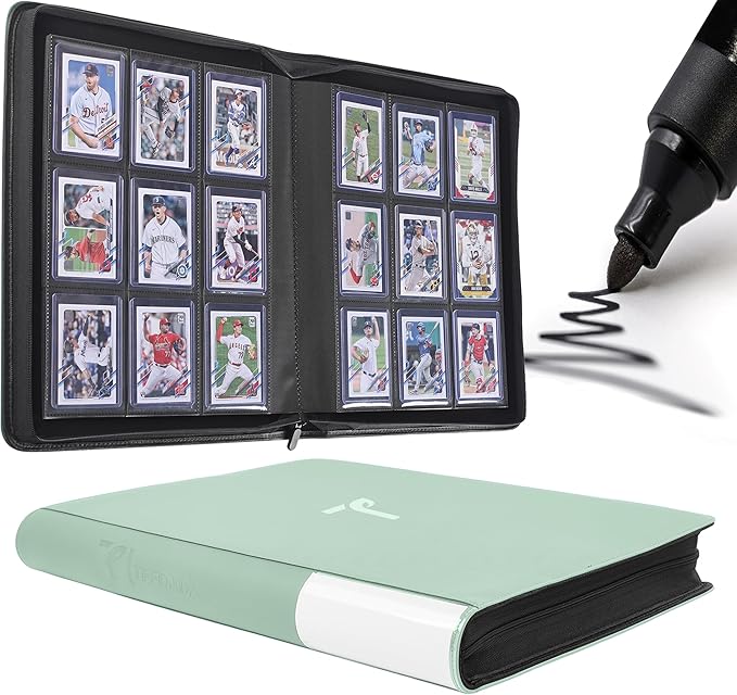 Top Loader Binder for Cards, 9 Pocket, Holds Up to 360 Toploaders with Ringless 20 Double-Sided Sleeves, Side Loading Top Loader Card Binder with Zipper for Trading Sports Cards in 3" x 4" Toploaders