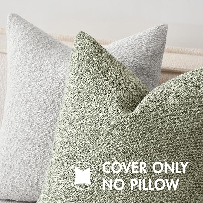 MIULEE 20x20 Decorative Lumbar Boucle Couch Pillow Covers Sage Green | Set of 2 Textured Neutral Throw Pillow Covers, Accent Solid Pillowcases, Sofa Living Room Home Decor
