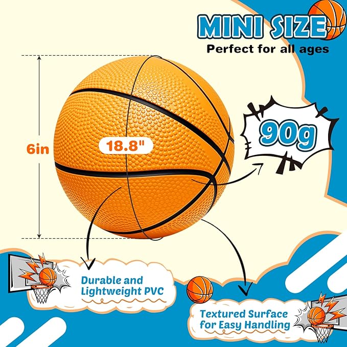 Iyoyo Mini Basketball Set - 5 Pack 6" Small Balls with Pump, Over The Door Mini Hoop Replacements, Toy for Toddlers, Kids, Teenagers, Pool, Indoors, Outdoors