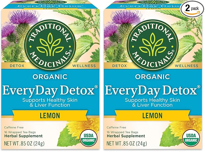 Traditional Medicinals Tea, Organic Everyday Detox Lemon, Supports Healthy Skin & Liver Function, Detox, 16 Tea Bags (Pack of 2)
