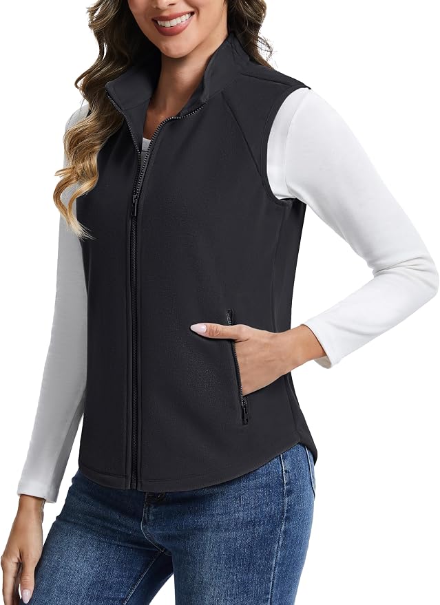 TACVASEN Women Polar Fleece Zip Up Vest with Pockets Lightweight Outerwear | Warm Thermal Sleeveless Jacket Suitable for Hiking Camping Travelling in Cool Autumn and Winter Weather
