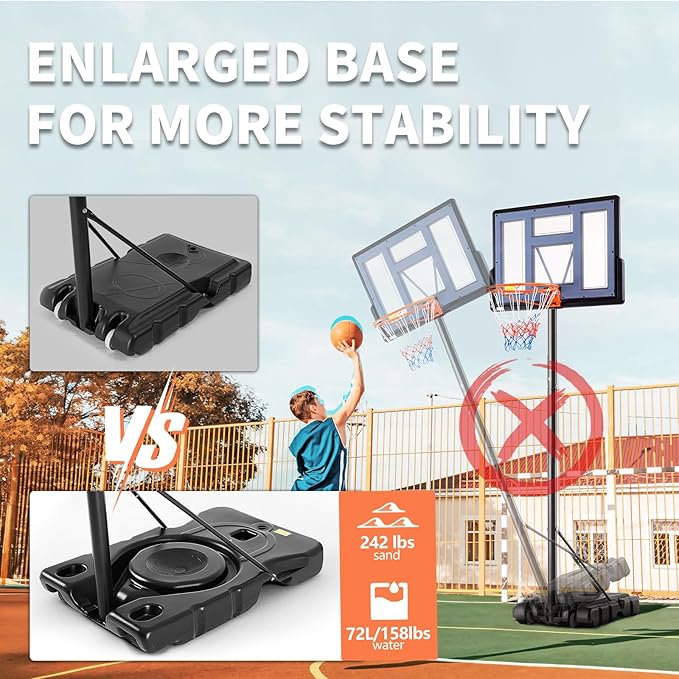 DUMOS 10FT Adjustable Height Portable Basketball Hoop Outdoor for Adult, 44 Inch Shatterproof Backboard w/Shock Absorbent Rim, Fillable Base, 2 Wheels for Swimming Pool/Indoor