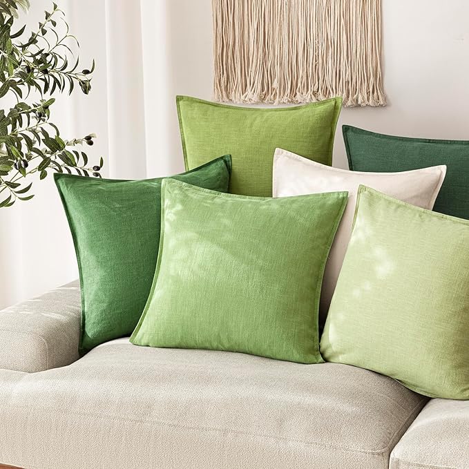 Foindtower Pack of 2, Decorative Linen Solid Throw Pillow Covers Soft Accent Euro Cushion Case Boho Farmhouse Pillowcase for Chair Couch Sofa Bedroom Living Room Home Decor 18 x 18 Inch Lime Green
