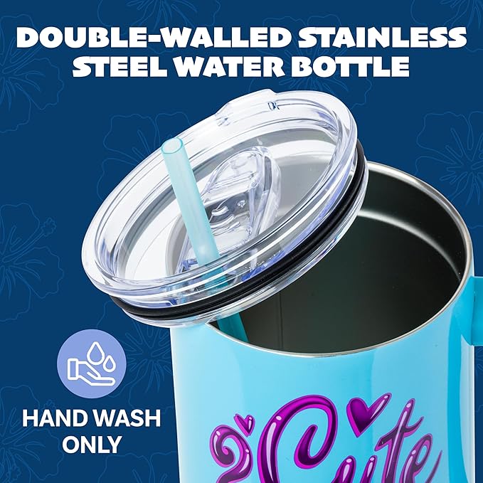 Silver Buffalo Disney Lilo and Stitch “2 Cute” Stainless Steel Tumbler with Handle, Fits in Standard Cup Holder, 40 Ounces (Pack of 12)