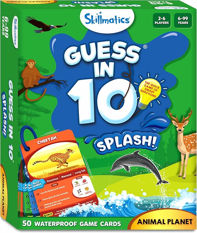 Skillmatics Guess in 10 Splash, Educational Toy & Card Game for Pool, Beach, Boat Trips, Fun Travel Gifts for Kids, Teens & Adults, Ages 6, 7, 8, 9 & Up, 2-6 Players