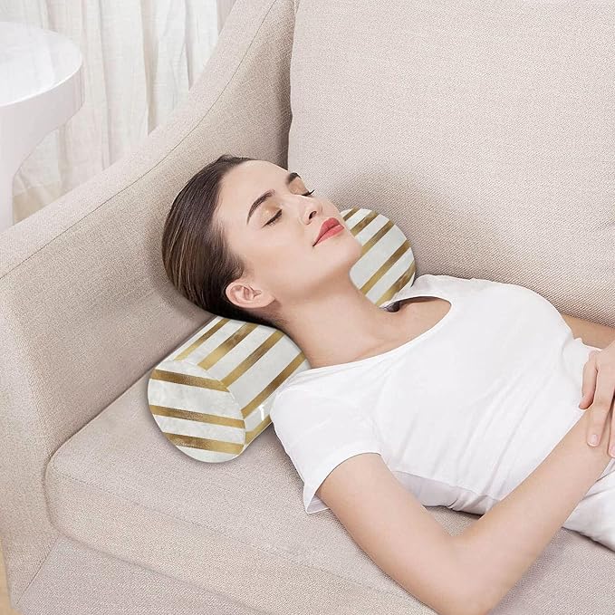 Bolster Pillow for Reading Neck Roll Pillow Memory Foam Round Pillow Insert Cylinder Decorative Pillow Bed Back Support Gold Stripe