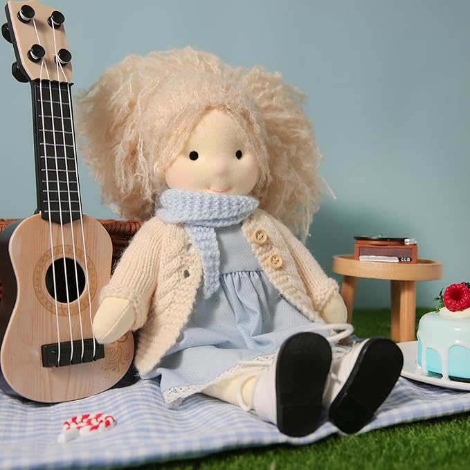 Handmade Waldorf Doll- Florke 12", Soft Girl Rag Doll with Cute Stuffed Plush, Ideal First Doll for Babies & Toddlers