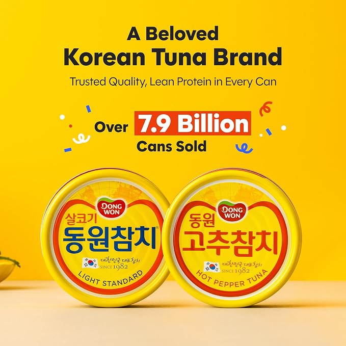 Dongwon Korean Canned Tuna, Light Standard in Canola Oil, 4-Pack — Wild-Caught Skipjack Solid Flakes, 28g Protein per Can, Keto-Friendly, Low-Carb, Omega-3, No Draining, 5.3oz (150g), Made in Korea