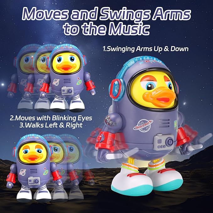 Dancing Space Duck Toy,Space Duck Dancing Musical Interactive Toy,Dancing Duck,Cute Singing Walking Duck Toys with Music LED Lights for Kids Birthday Gifts