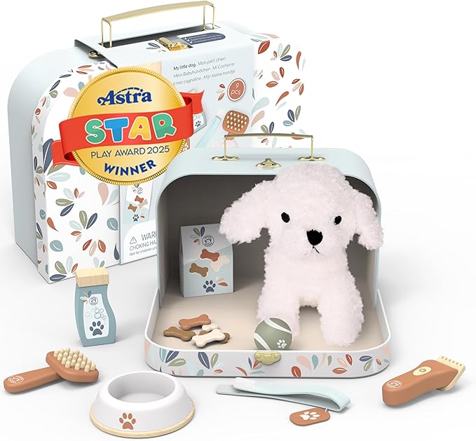Speedy Monkey My Little Dog Care Suitcase – Includes Plush Dog, Accessories, Snacks, Bowl, Collar & Brush – Perfect Toy for Pretend Play, Travel Adventures, and Pet Care Fun – Ages 3-6 Years