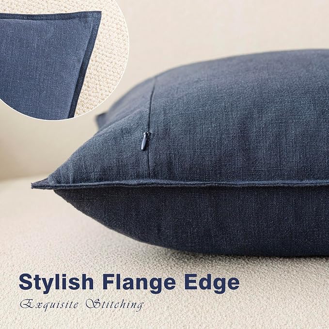 Foindtower Pack of 2, Decorative Linen Solid Throw Pillow Covers Soft Accent Square Cushion Case Boho Farmhouse Pillowcase for Chair Couch Sofa Bedroom Living Room Home Decor 20 x 20 Inch Navy Blue