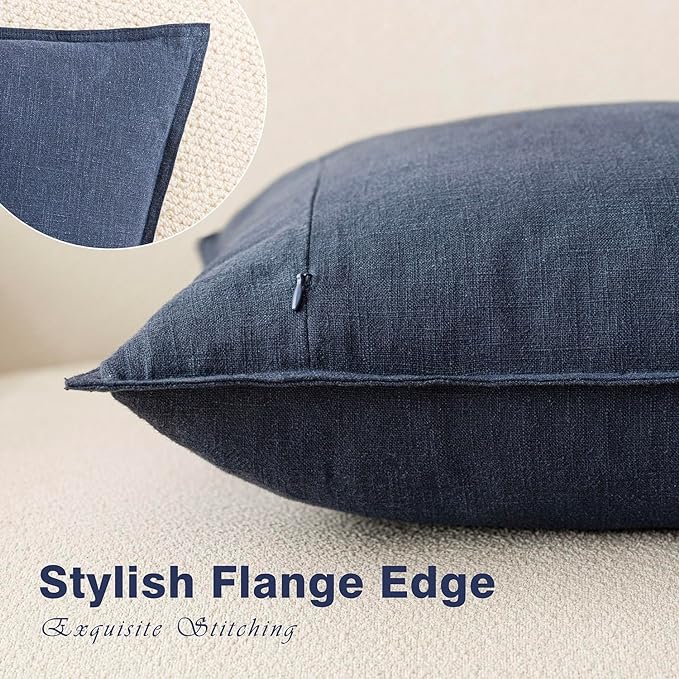 Foindtower Pack of 2, Decorative Linen Solid Throw Pillow Covers Soft Accent Lumbar Cushion Case Boho Farmhouse Pillowcase for Couch Sofa Bedroom Living Room Home Decor 12 x 20 Inch Navy Blue