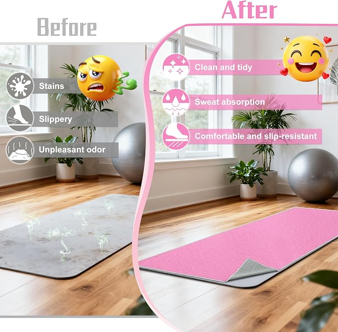 Yoga Towel, Ultra-Absorbent Yoga Mat Towel for Hot Yoga Towel Non Slip, Featuring Ultra-Stylish Prints, Ideal for Workouts, Hot Yoga, Bikram, Pilates Equipment,72 x 27 in,Pink