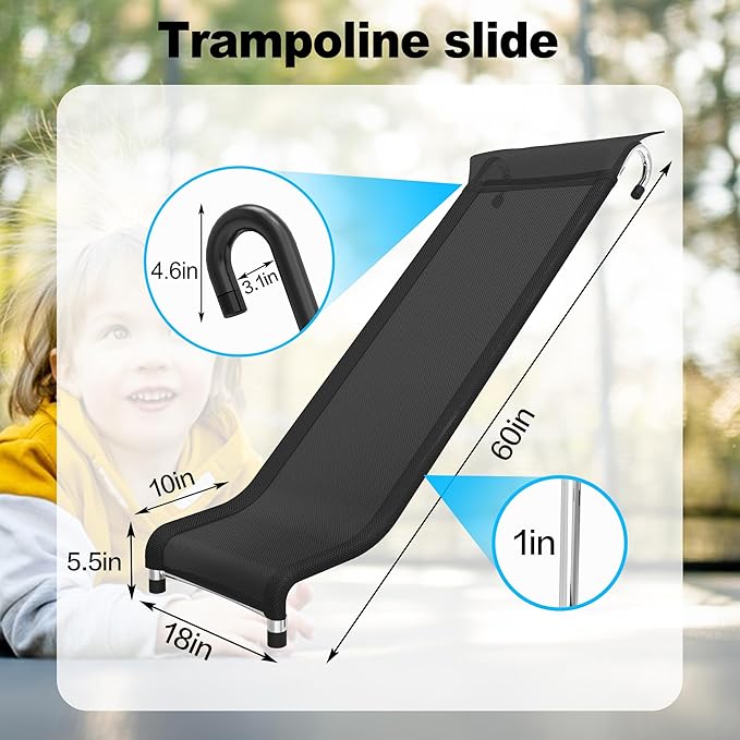 Trampoline Slide Attachment, Universal Outdoor Slide for Kids to Climb Up,Trampoline Accessories & Replacement Parts,Fits 10 12 14 15 ft Trampoline Frame (Silver)