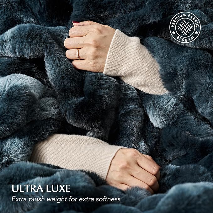 Faux Rabbit Fur Bubble Throw Blanket, 50"x60", Marble Deep Indigo | Ultra Soft, Luxury Faux Rabbit Fur Throw, Thick Warm Bubble Blanket, Cozy Fluffy Reversible, for Bed, Couch, Chair, Sofa