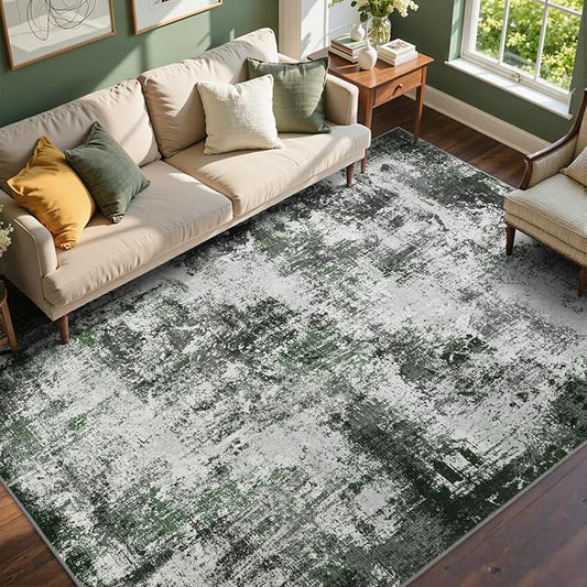 6x9 Ft Large Area Rugs for Living Room, Soft Non-Slip Washable Rugs Modern Abstract Pattern Carpet for Bedroom Indoor Floor Nursery Home Decor (Grey/Green)