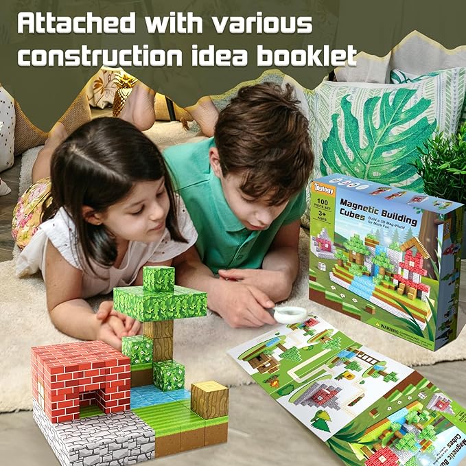 100PCS Magnetic Blocks-Build Mine Magnet World Set for Boys & Girls Age 3-5 6-8, STEM Sensory Toys for Toddlers Gifts for 3+ Years Old Girls Boys,1" Magnet Cubes Classroom Must Haves Construction Toys