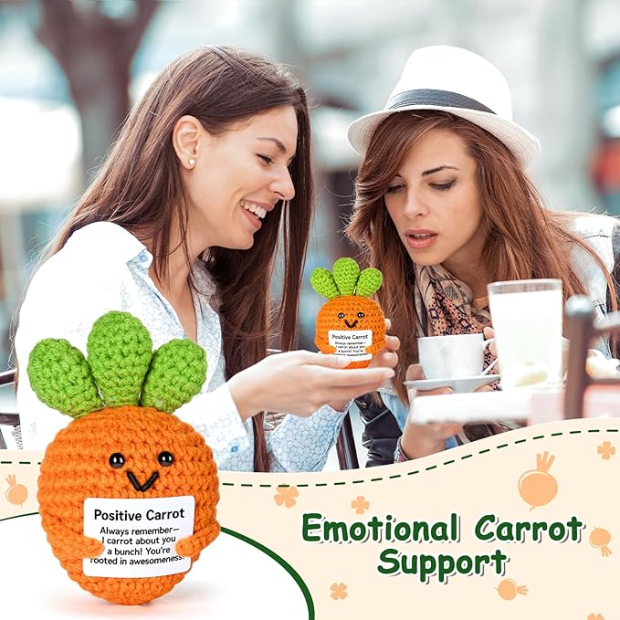 Emotional Support Crochet, Positive Crochet Carrot, Encouragement Gifts for Women Men Birthday Christmas Self Care Friends Coworkers Relaxation Gift Desk Home Fall Decor Inspirational Support