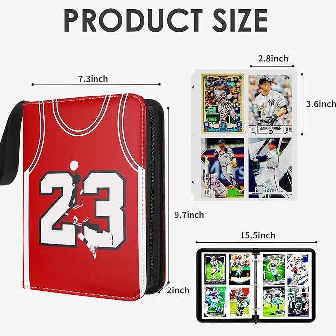 HBK Basketball Card Binder 400 Pockets - Waterproof Sports Card Holder with 50 Removable Sheets, 3-Ring Trading Card Album Case for Collectors, Zippered PU Leather Storage for Standard Cards