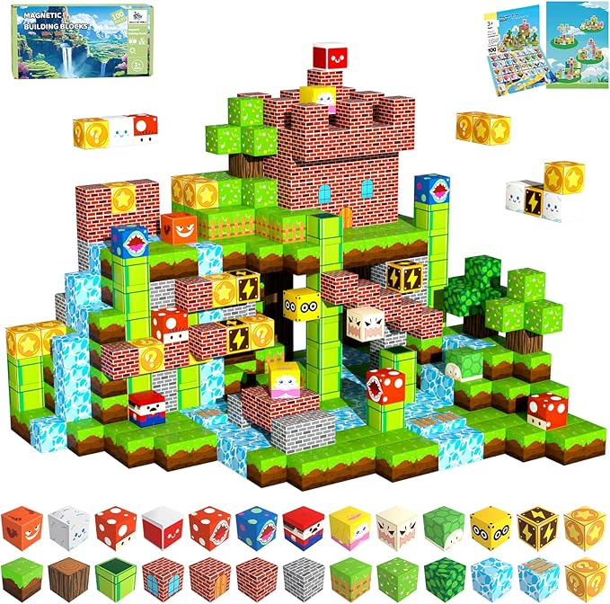 100PCS 1.0 inch Magnetic Blocks, Magnetic Tiles Building Blocks, Magnet Cubes Toddler Kids Toys, Sensory STEM Toys for 3-5 4-6 5-7 6-8 Year Old Boys Girls Christmas Birthday Gift