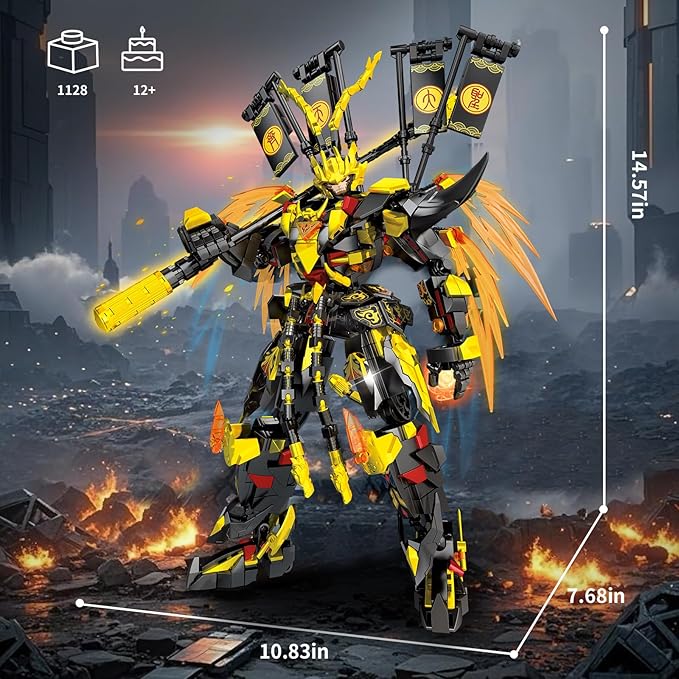 Mech Monkey Building Blocks with Glow in The Dark Effect, Compatible with Lego, Chinese Classical Mythology Design, Home & Office Deco, Nice Gift for Adults, Boys and Girls 14+ (1128pcs)