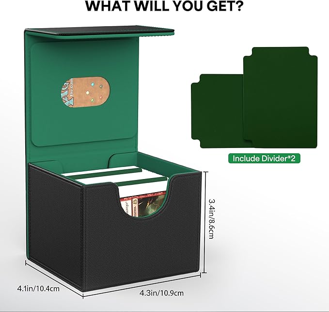 ZLCA MTG Commander Deck Box, Card Deck Box for Trading Card, Holds 110+ Double Sleeved Cards Fits for TCG CCG Magic Cards with 2 Dividers (Black & Green)