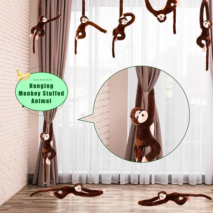 8 Pcs Hanging Monkey Stuffed Animal Toys Plush Monkey Toy Cute Soft Lifelike Monkey Plush Toys for Jungle Forest Animal Theme Party Favors Birthday Gift, 24 Inch (Color Set 2)