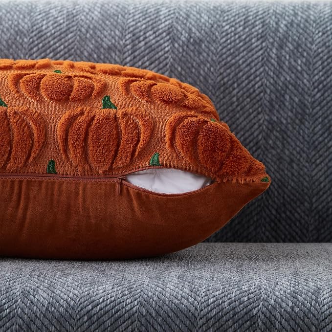 DFXSZ Fall Pillow Covers 20x20 2Pcs Rust Green Pumpkin Fall Decorations | Fall decor Set of 2 Throw Pillow Cases Soft Plush Faux Fur Wool Couch Cushion for Chair Sofa Bedroom Living Room Home Decor