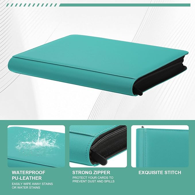 Toploader Binder,Trading Card Binder Storage Hold up 288 Cards 9-Pocket Top Loader Binder with Sleeves for 3"x4" Rigid Toploaders Hard Cases (9Cyan5)
