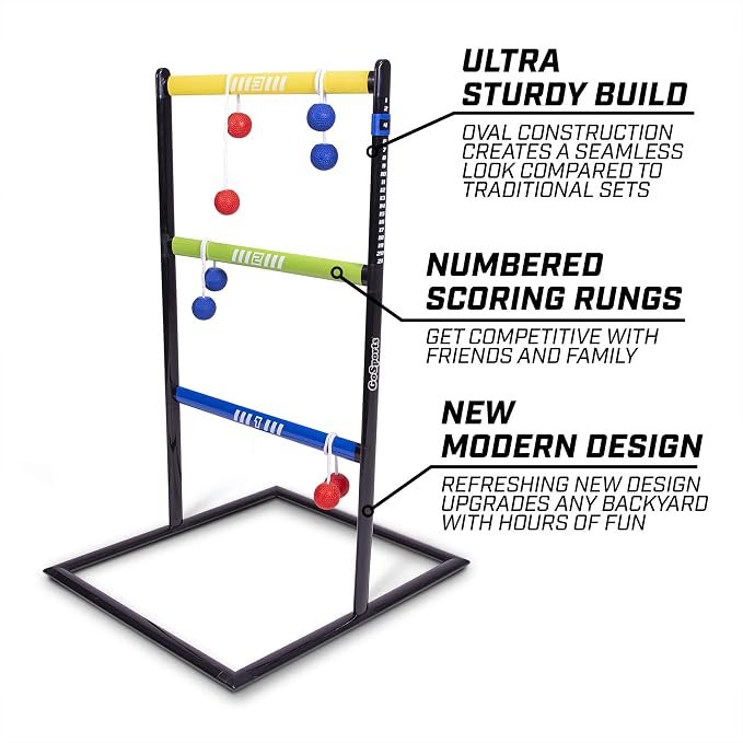 GoSports Ladder Toss Indoor & Outdoor Game Set with 6 Soft Rubber Bolo Balls and Travel Carrying Case - Choose Pro or Classic