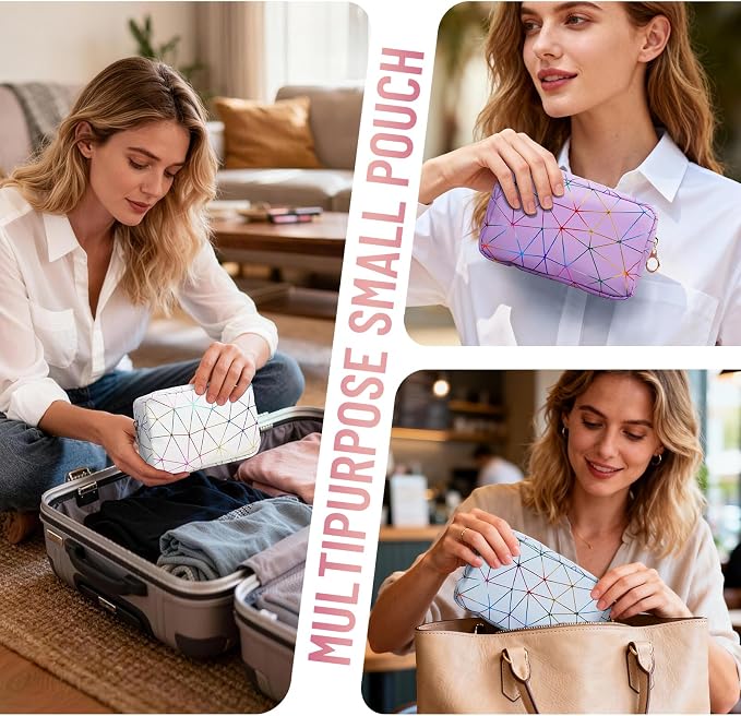 Tampon Holder for Purse Period Bag Waterproof Geometric PU Sanitary Napkin Storage Bag Portable Menstrual Cup Pad Pouch Cute Makeup Bag Feminine Gift Vibrant Purple