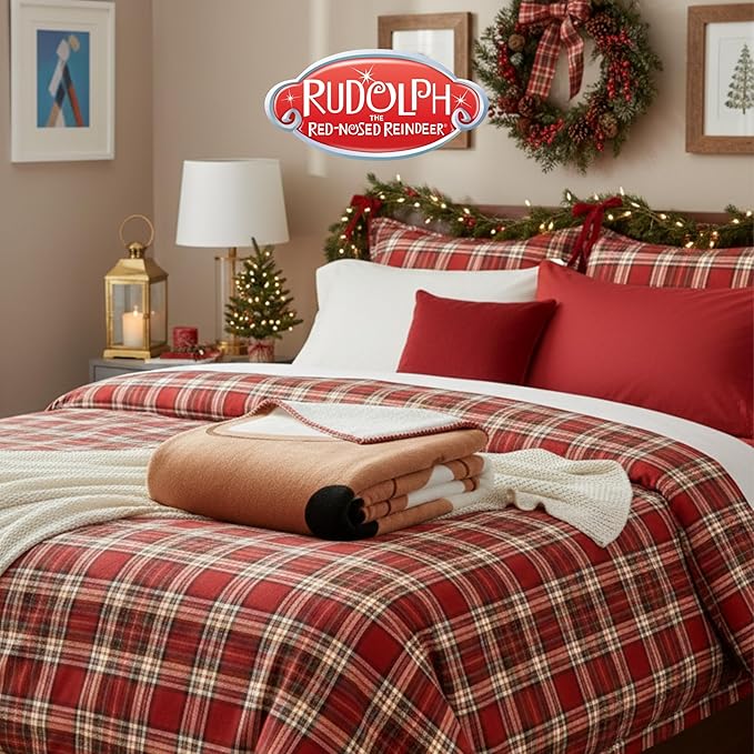 Rudolph The Red Nose Reindeer Holiday Christmas Kids Bedding Soft Plush Cozy Sherpa Blanket Throw, 46 in x 60 in, (Officially Licensed Product) by Franco