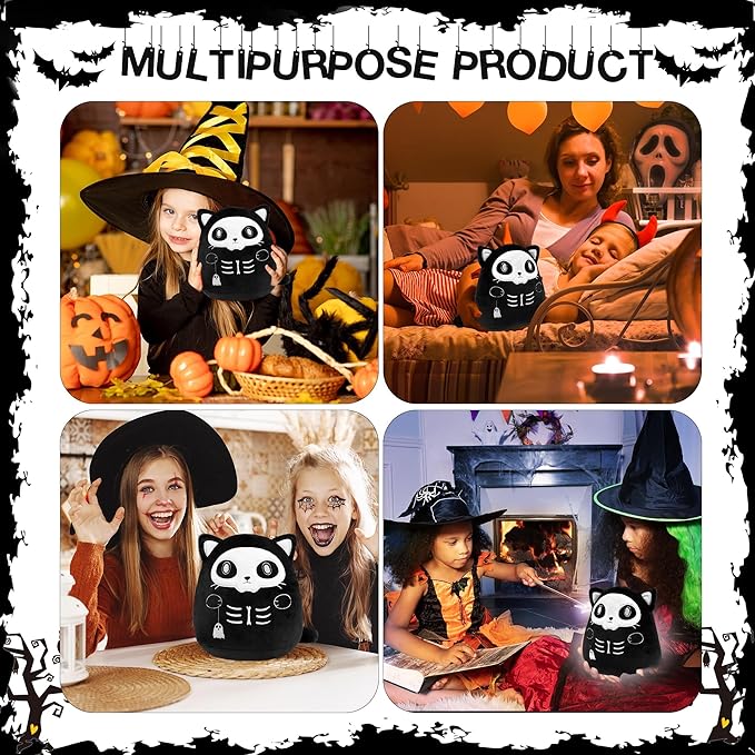 Halloween Stuffed Animal Plush Toy - 8 Inch Ghost Skull Black Cat Plush Pillow Soft, Cute Spooky Stuff Animals Plushies Gift for Kids Girls Boys, Nightmare Before Christmas Plush Party Decorations