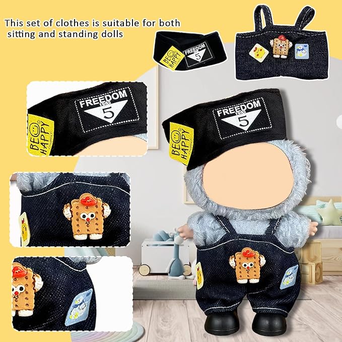 Doll Clothes for Labubu,Cute Outfit for 17cm Doll Clothe 2/3PCS Clothes and Hats Stylish Dolls Clothe for 17 cm Labubu,Casual Style Costumes for Labubu Dolls (Straw Captain Hat Set)