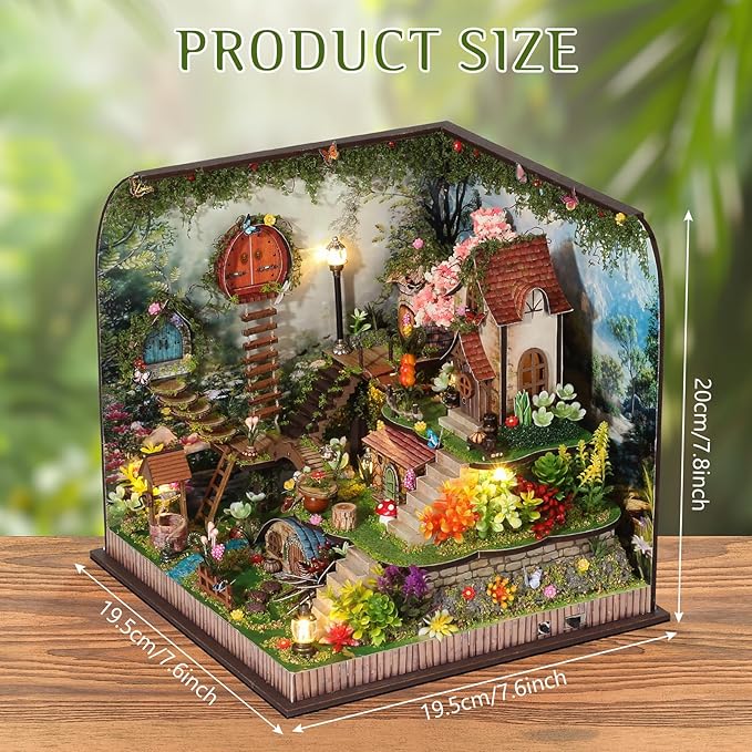 Foyucool DIY Miniature House Kit, Dollhouse Kit with Music and LED Light, Mini House Building Kits for for Adult to Building, Christmas Home Decorations Gifts for Family and Friends, Whisperwood