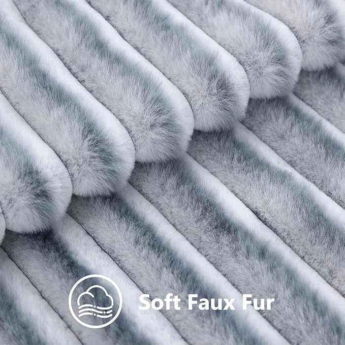 decorUhome Fall Faux Fur Throw Pillow Covers 18x18 Set of 2 Grey White | Decorative Soft Cozy Striped Plush Modern Farmhouse Boho Couch Pillow Cases Velvet Back for Sofa Bed Living Room Home Decor
