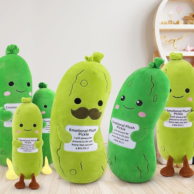 Emotional Plush Pickle-20” Pickle Stuffed Animal,Food Plushies Cucumber Stuffed Animal with Positive Warm Words,Kawaii Plush Toy Kids Birthday Gifts,Adult Vegetable Lover Plushie Pillow