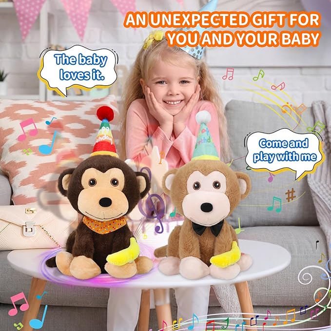 Funny Dancing Singing Monkey Stuffed Animal Happy Birthday Musical Stuffed Animal Singing Dancing Monkey Plush Toy/Repeat What You say/Singing and Head Movement/Gifts for Boy Girl Kids 12" (Brown)