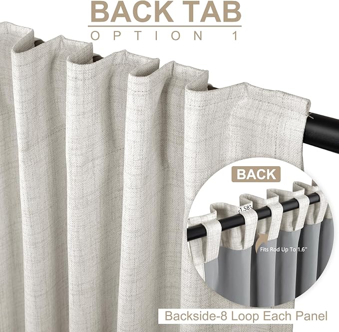 100% Blackout Shield Linen Blackout Sliding Door Curtains for Living Room, Back Tab/Rod Pocket Thermal Insulated Curtains for Sliding Glass Doors, 1 Panel Set, 100" W x 84" L, Beige